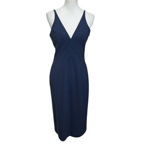 Dress the Population Lyla Navy Midi Dress V-Neck Spaghetti Straps Size Medium